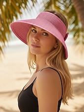 abordables Accesorios de vacaciones-Sombrero de paja con ala ancha para mujer, plegable, abierto en la parte superior, varios colores, ligero, ideal para playa, viajes, uso casual, vacaciones y actividades al aire libre.