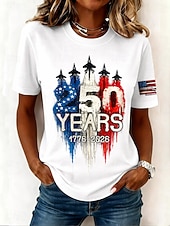billige Uavhengighetsdag Topp-Uavhengighetsdag Amerikansk Jubileum Patriotisk Dame T-skjorte Grafisk Nasjonalflagg Vintage Stilfull Klassisk Kortermet Crew Neck Vanlige Topper Daglig Helg Print Svart Sommer Vår