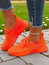 זול סניקרס לנשים-בגדי ריקוד נשים קזו'אל יומי בבית רצועות שטוח בוהן עגולה ספורטיבי יום יומי נוחות רשת לואפר ניאון צהוב שחור לבן