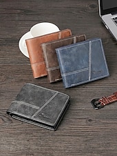 economico Portafogli-Portafoglio da uomo vintage in similpelle, con design a più scomparti, finitura effetto invecchiato retrò, multicolore, materiale PU resistente, ideale per viaggi e uso quotidiano casual.