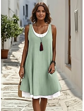abordables Robe Simple-Femmes Mini Robe Robe de patinage Robe d'été Basique Occasionnel Quotidien Fête Mince Uni Sans manches Col ras du cou Bleu Noir Vert Claire Gris Claire Été Printemps