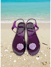 cheap Flat Sandals-Women's Vibrant Purple Jelly Sandals - Waterproof Summer Flip Flops with Iridescent Shell Decor for Beach Vacations, Poolside Parties &amp; Tropical Resort Wear