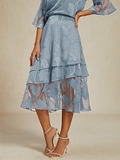 abordables Faldas de gasa-Mujer Falda de encaje Elegante Midi Media cintura Faldas Floral Flores Multi capa Cintura elástica Encaje de ilusión Elástico Diario San Valentín Gris cielo Verano