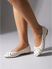 preiswerte Ballerinas für Damen-Schwarze Damen-Ballerinas mit Polka-Dots – klassische, runde Slipper zum Hineinschlüpfen mit Schleifenverzierung für Büro und Alltag &amp;Freizeitkleidung