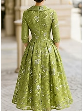 abordables Longueur du thé-Ligne A Longueur thé Robe d'invité de mariage Robe de Mère de Mariée  Manche 3/4 Revers Élégant ancien Éclat &amp; Brillance Formel robe demoiselle d honneur Kentucky Derby Chiffon Jacquard avec Imprim