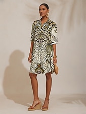 halpa Mekot-vintage-leopardikoruja silkkisestä satiinista valmistettu suora paitamekko