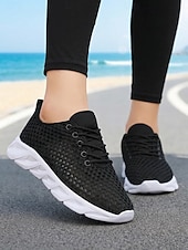 economico Sneakers da donna-scarpe da corsa da donna in rete traspirante bianca, scarpe da passeggio leggere con lacci per jogging, viaggi, palestra &amp;comfort quotidiano
