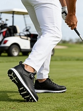 cheap Men's Golf Shoes-Men's Golf Shoes with Adjustable BOA Fit System – Premium Faux Leather, Stylish White Design for Golf &amp; Outdoor Sports