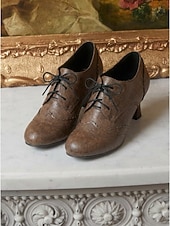 cheap Victorian &amp; Edwardian-Women's Victorian Style Lace-Up Oxford Pumps - Elegant Edwardian Retro Heeled Booties with Scalloped Brogue Detail and Spool Heel for Vintage Weddings, Period Costumes &amp; Classic Tea Parties