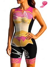 Недорогие Женская одежда для триатлона-Жен. Велокофты Костюм для триатлона Сноуборд Джерси Без рукавов Лето Весна Осень Фиолетовый Зеленый Розовый с красным Лист Геометрический принт Птица Градиент Полосы / волосы Велоспорт