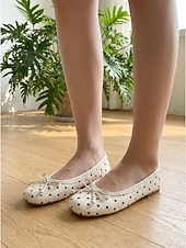 preiswerte Ballerinas für Damen-Schwarze Damen-Ballerinas mit Polka-Dots – klassische, runde Slipper zum Hineinschlüpfen mit Schleifenverzierung für Büro und Alltag &amp;Freizeitkleidung