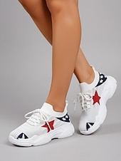  Sneakers da donna in maglia patriottiche: scarpe da passeggio leggere e traspiranti con stampa a stelle e lacci, stile sportivo casual per il giorno dell'indipendenza, le parate e i viaggi.