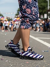  Herrskor med stickade USA-flaggor – lätta, andningsbara snörskor, patriotiska stjärnor &randig stil för självständighetsdagen, parader, utomhuspromenader &vardagskläder