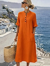 Χαμηλού Κόστους Βασικά Ψεύτικα Φορέματα-Γυναικεία Μίντι φόρεμα Φόρεμα σε γραμμή Α Καθημερινό Καθημερινά Κανονικό Σκέτο Μισό μανίκι Ζιβάγκο Θαλασσί Μαύρο Βυσσινί Πορτοκαλί Καλοκαίρι Άνοιξη