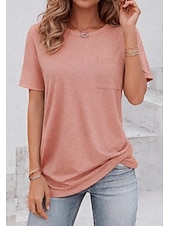  Γυναικεία Μπλουζάκι Κοντομάνικα Μπροστινή τσέπη Συμπαγές Χρώμα Βίντατζ Στυλάτο Καθημερινό Κοντομάνικο Στρογγυλή Ψηλή Λαιμόκοψη Μακριές μπλούζες Καθημερινά Εξόδου Μαύρο Λευκό Dusty Rose