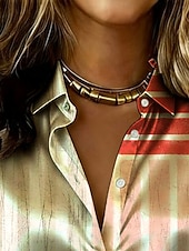  Women's Shirt Satin Shirt Print Graphic Geometric Color Block Vacation Stylish Casual Long Sleeve Shirt Collar Regular Tops Daily Holiday Going out Blue Yellow Summer Spring Fall