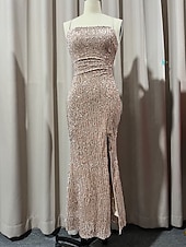 abordables Vestidos de lentejuelas-Mujer Vestido maxi Vestido de Lentejuelas Vestido de Fiesta Vestido Cóctel Vestido lencero Elegante Moda Moderno Fiesta de Noche Fiesta Boda Ajuste regular Plano Sin Mangas Correa de espagueti