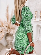 baratos Vestidos Boho-Mulheres Minivestido Vestido Boho Vestido antigo Vestido casual Vestido floral Elegante Moda Moderno Praia Férias Para Noite Normal Floral Meia Manga Decote V Azul Verde Cinzento Verão Primavera