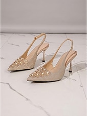 billige Mor til bruden/groom-damesko med champagnefargede slingback-hæler – elegante sko til brudens mor til bryllup i byen