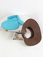 abordables Accesorios de vacaciones-Sombrero de paja con ala ancha para mujer, plegable, abierto en la parte superior, varios colores, ligero, ideal para playa, viajes, uso casual, vacaciones y actividades al aire libre.