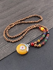 abordables Accesorios de vacaciones-Collar bohemio para hombre, cuentas y piedras de madera de múltiples materiales, varios estilos, joyería tribal hecha a mano, perfecto para uso diario informal y viajes de vacaciones.