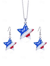 ieftine Accesorii-Set colier și cercei din aliaj pentru femei, modele cu inimioare și stele în mai multe stiluri, bijuterii patriotice, perfecte pentru aniversarea a 250 de ani de la SUA, Ziua Independenței și ținute casual de zi cu zi.