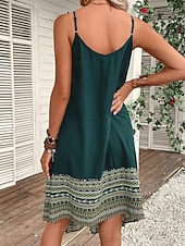 billige Boho-kjoler-Dame Midikjole Boho-kjole Uformell kjole Slipkjole Elegant Mote Moderne utendørs Feriereise Ut på byen Normal Grafisk Ermeløs Crew-hals Svart Rød Grønn Sommer Vår