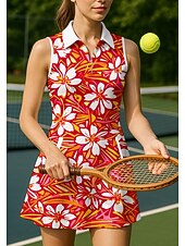 abordables Robe de tennis pour femmes-Femmes Géométrique Floral tenue de sport Robe polo de tennis Sans manches Quart de zip Élastique Évacuation de la transpiration Respirant Volley-ball Tennis Le golf Col Rabattu Robe Bleu Orange