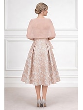 preiswerte Mamas Kleidersets-A-Linie Tee-Länge Kleid für Hochzeitsgäste Brautmutterkleid Ärmellos Trägerlos Elegant Einfach Minimalistisch Formell Cocktailparty Semi-Formal Jacquard Mit Schal mit Falten