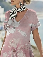  Mujer Vestido maxi Vestido bohemio Vestido informal Vestido de una línea Vestido Estampado Vintage Exterior Vacaciones Fin de semana Holgado Floral Graphic Manga Corta Escote en Pico Rosa Verano