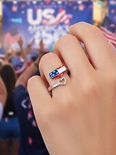  Damesring van legering met patriottisch open ontwerp, verstelbare vingerring met hartvormige afbeelding van de Amerikaanse kaart, perfect voor de viering van 250 jaar Amerika, Onafhankelijkheidsdag en dagelijks gebruik.