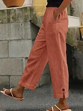 voordelige Botten-Women's Linen-feel Pants Cotton Casual Pants Summer Pants Vacation Fashion Streetwear Full Length High Waist Plain Pocket Elastic Waist Comfort Comfortable Inelastic Daily Vacation Street Pinky White