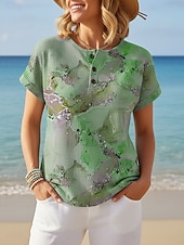  Pentru femei Tricou Imprimeu Nasturi de piept Imprimare de marmură Stilat Modern Casual Manșon scurt Henley Topuri obișnuite Zilnic Albastru piscină Galben Mov Trifoi Vară Primăvară