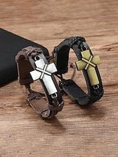 billiga Herrsmycken-Herrarmband med bohemiskt kors i läder, äkta läder och legering, vintage-stil, justerbar längd, svart och brunt, perfekt för utomhusresor, vardagsbruk och fritidsbruk