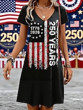 economico Abiti Giorno dell’Indipendenza-Giorno dell'Indipendenza Americana Per donna Mini Abito Vestito T-Shirt Abito a trapezio Casual Quotidiano Vestibilità regolare Grafico Bandiera Americana Manica Corta Scollo a V Blu Nero Rosso