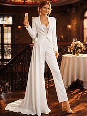 economico Abiti da ballo-Due Pezzi Tute Strascico da Corte Strascico a Terra Abiti da sposa Abito da Sera Abito da ballo con sopragonna Abito formale Casual Manica Lunga Scollo a Cuore Raso Tessuto Elasticizzato con Pizzo