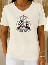 abordables Día de la Independencia Top-día de la independencia americana Mujer Camiseta Camiseta superior Estampado Graphic Elegante Clásico Casual Manga Corta Escote en Pico Tops regulares Diario Noche Fin de semana Azul Piscina Negro