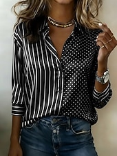 cheap Stripe&amp;Geometric Blouses-Women's Shirt Satin Shirt Print Striped Vacation Fashion Daily Long Sleeve Shirt Collar Regular Tops Daily Holiday Going out Blue Black Army Green Purple Orange Summer Spring Fall