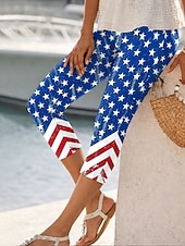  Mulheres chinês Leggings Férias Moda Roupa de rua Capris Cintura AltaPantsDia da Independência Americana Gráfico Bandeira americana Conforto Macio Confortável Com Stretch Diário Ao ar livre Férias