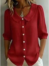 preiswerte Einfache Blusen-Damen Hemd Vintage Stilvoll V Ausschnitt Schulterfrei Lange Oberteile Täglich Arbeit Ferien Blau Schwarz Weiß Gelb Rote Sommer Frühling