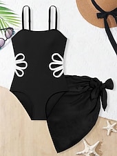 abordables Maillot de bain une pièce-Maillot de bain Enfants Fille Extérieur Bloc de Couleur Vacances Évider Maillots de bain 4 ans et + Été Bleu Noir Vert Véronèse