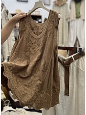 tanie Koszule-Damskie Koronkowa koszula Jednokolorowe Elegancja Bohema Urlop Bez rękawów Półgolf Długie topy Codzienny Święto Weekend Czarny Biały Rumiany róż Jasnobrązowy Khaki Lato Wiosna