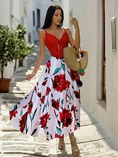 ieftine Rochii de absolvire-Pentru femei Rochii Midi Rochie de absolvire Rochie leagăn Rochie de vară Rochie Slip Modă În aer liber Concediu Dată Fit regulat Leopard Floare Fără manșon Curele de Negru Alb Roșu-aprins Roșu
