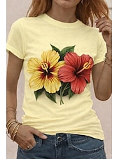  בגדי ריקוד נשים חולצה קצרה דפוס גראפי חיה צמחים וינטאג' מסוגנן קלסי שרוולים קצרים צווארון עגול קצר צווארון עגול חולצות רגילות יומי סוף שבוע שחור לבן צהוב ורוד מסמיק אדום ולבן קיץ אביב