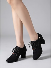 economico Sneakers da danza-scarpe da ballo professionali nere da donna - tacco basso, stringate, per sala da ballo, latino, salsa e tango &amp;calzature performanti