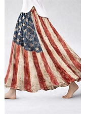  Damen Urlaubsrock Mode Lässig Maxi Hohe Taille Röcke Grafik Tasche Druck Mikroelastisch Täglich Urlaub Blau Rote Frühling