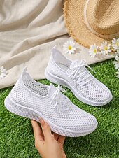 זול סניקרס לנשים-בגדי ריקוד נשים קזו'אל יומי בבית רצועות שטוח בוהן עגולה ספורטיבי יום יומי נוחות רשת לואפר ניאון צהוב שחור לבן