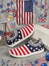  Женские слипоны USA 250-летия — удобные туфли с широким голенищем и звездным рисунком для парадов, Дня независимости и патриотических торжеств.