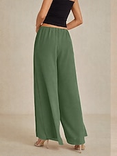  Damen Weites Bein Elegant Volle Länge Mittlere Taille Einfarbig Dehnbar Täglich Arbeit Alltagskleidung Schiefergrün Sommer Frühling Herbst