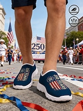  Ανδρικά μαύρα πατριωτικά slip-on αθλητικά παπούτσια – ελαφριά, αναπνεύσιμα παπούτσια για περπάτημα με τύπωμα αμερικανικής σημαίας και γραφιστικό σχεδιασμό 250 ετών για casual ρούχα, εορταστικές